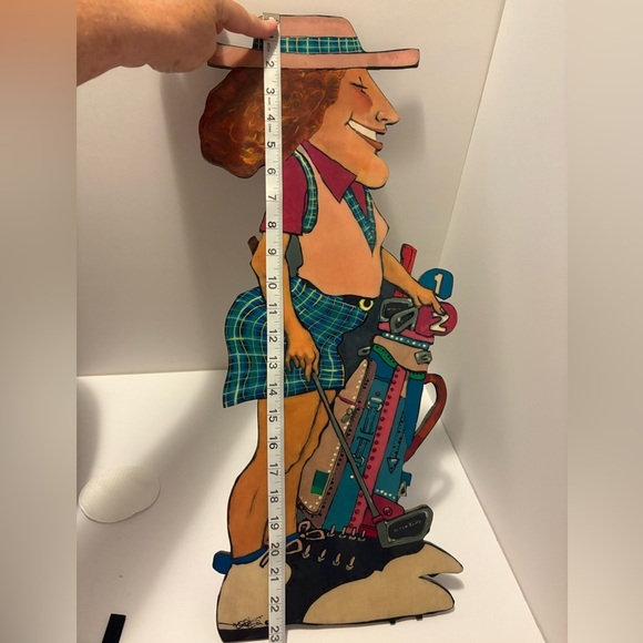 Colorful Golfer Cartoon Wood Cut-Out Wall Art (signed) - Picture 7 of 8